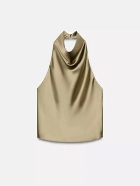 Zara Satin Halter Cowl Top in Light Green